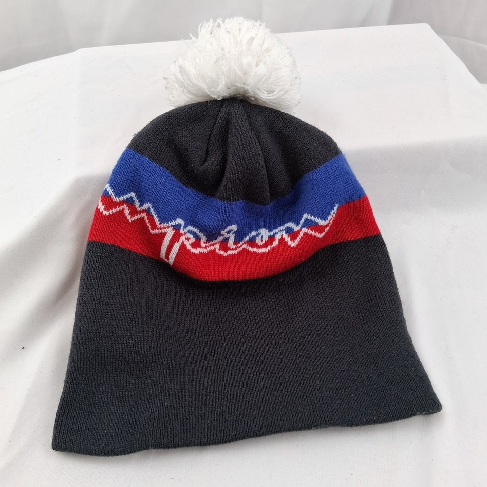 Champion Pom Pom Beanie Hat Men's OSFM Black Red Blue Logo‎ Winter Knit